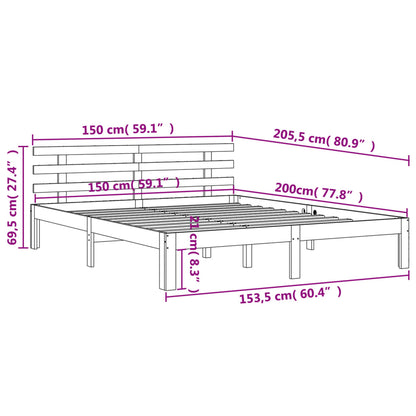 King Size Solid Pine Bed Frame, Wax Brown 150x200 cm