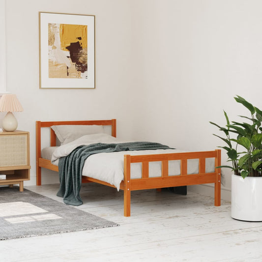 Solid Pine Wood Bed Frame, Wax Brown 75x190 cm - Small Single Size