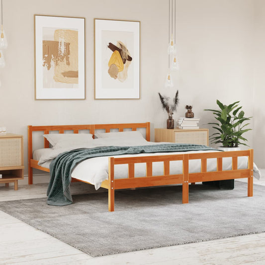 Solid Pine Bed Frame Wax Brown 160x200 cm - No Mattress Included