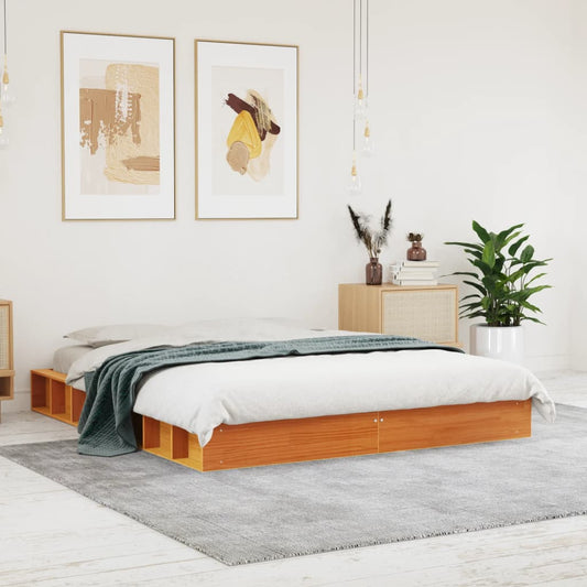 Solid Pine Wood Bed Frame 160x200 cm, Wax Brown Finish