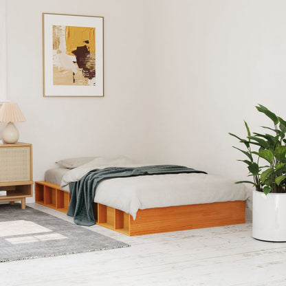 Solid Pine Wood Bed Frame 100x200 cm, Wax Brown Finish
