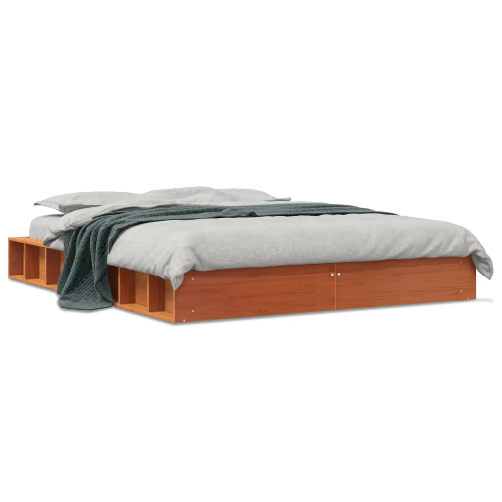 Wax Brown Solid Pine Double Bed Frame 135x190 cm - No Mattress