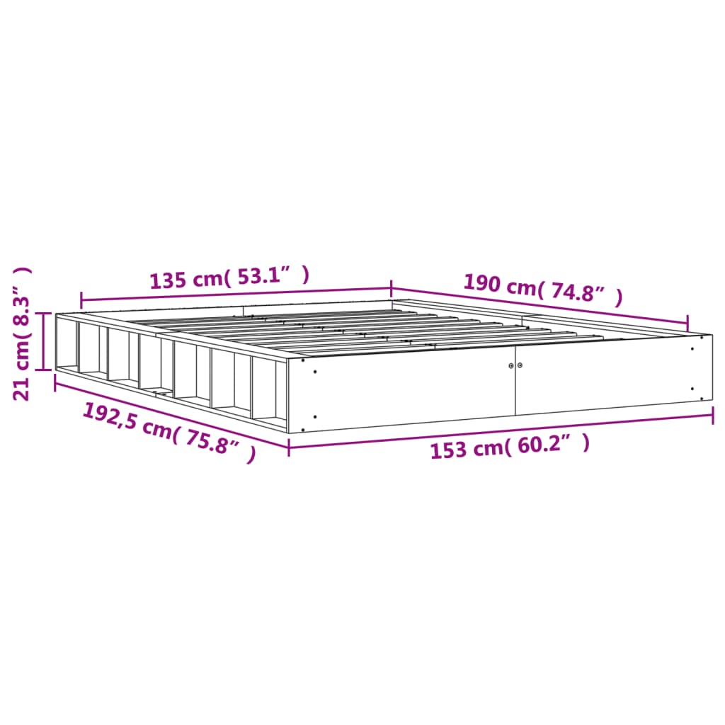 Wax Brown Solid Pine Double Bed Frame 135x190 cm - No Mattress