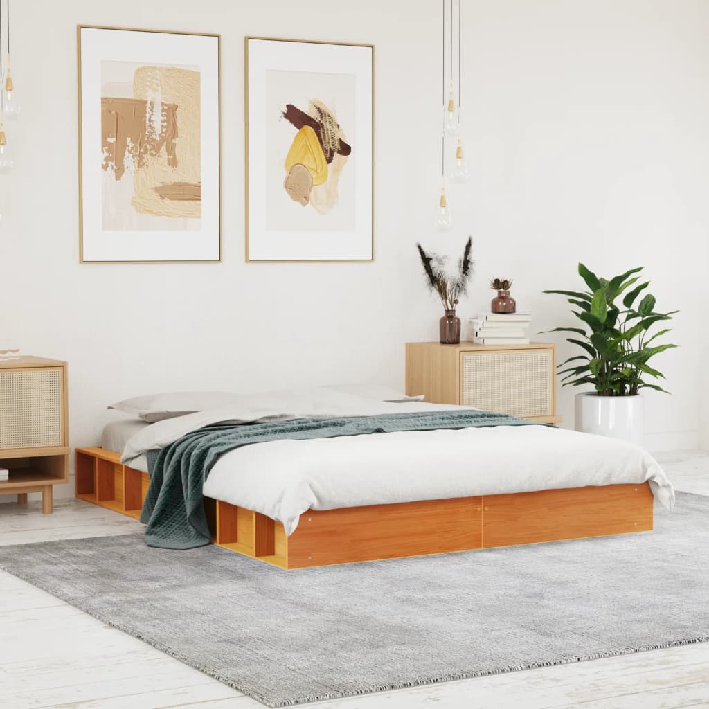 Wax Brown Solid Pine Double Bed Frame 135x190 cm - No Mattress
