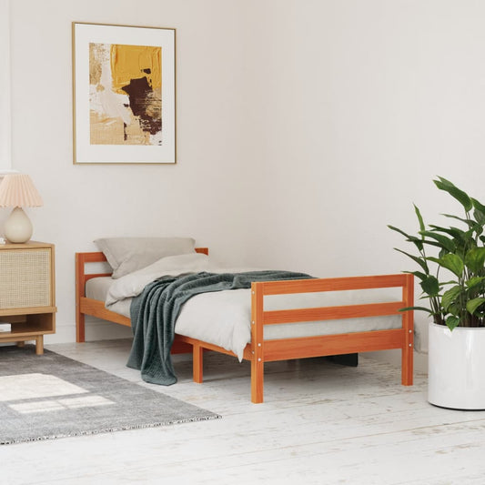 Solid Pine Wood Bed Frame Wax Brown 90x200 cm - Mattress Not Included