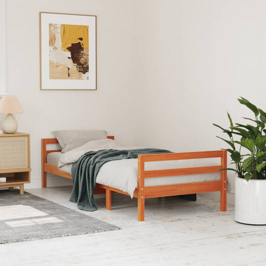 Solid Wood Pine Bed Frame Wax Brown 80x200 cm - No Mattress Included