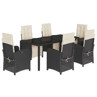 7 Piece Garden Dining Set with Cushions Black Poly Rattan
