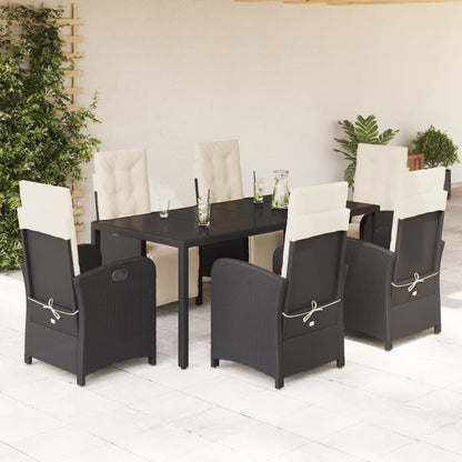 7 Piece Garden Dining Set with Cushions Black Poly Rattan