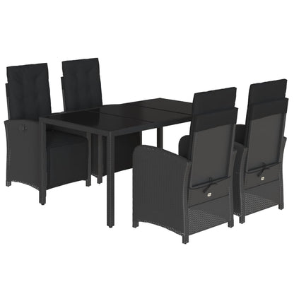 5 Piece Garden Dining Set with Cushions Black Poly Rattan
