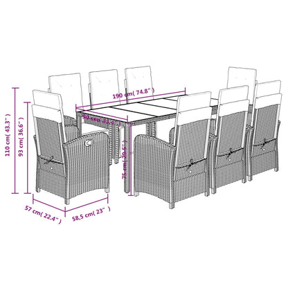 9 Piece Garden Dining Set with Cushions Black Poly Rattan