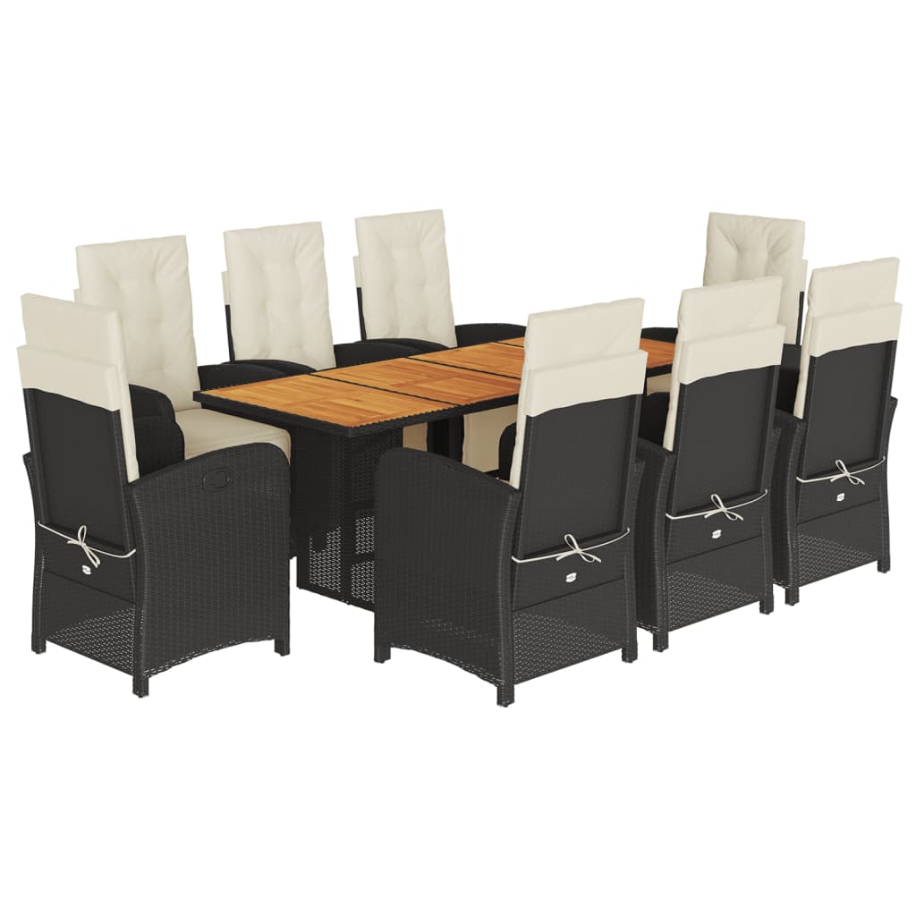 9 Piece Garden Dining Set with Cushions Black Poly Rattan