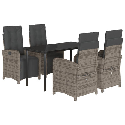 5 Piece Garden Dining Set with Cushions Grey Poly Rattan