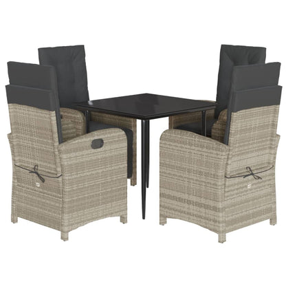 5 Piece Garden Dining Set with Cushions Light Grey Poly Rattan