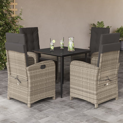 5 Piece Garden Dining Set with Cushions Light Grey Poly Rattan