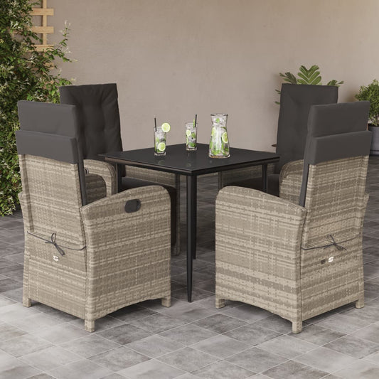 5 Piece Garden Dining Set with Cushions Light Grey Poly Rattan