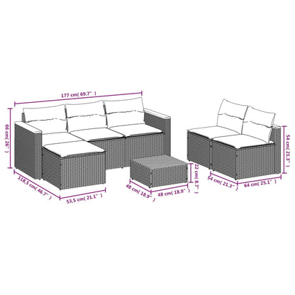 5 Piece Garden Sofa Set with Cushions Black Poly Rattan Acacia