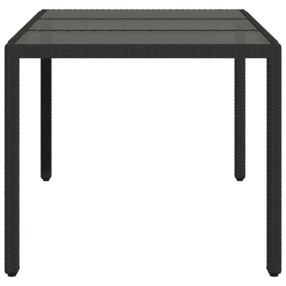 Garden Table with Glass Top Black 150x90x75 cm Poly Rattan