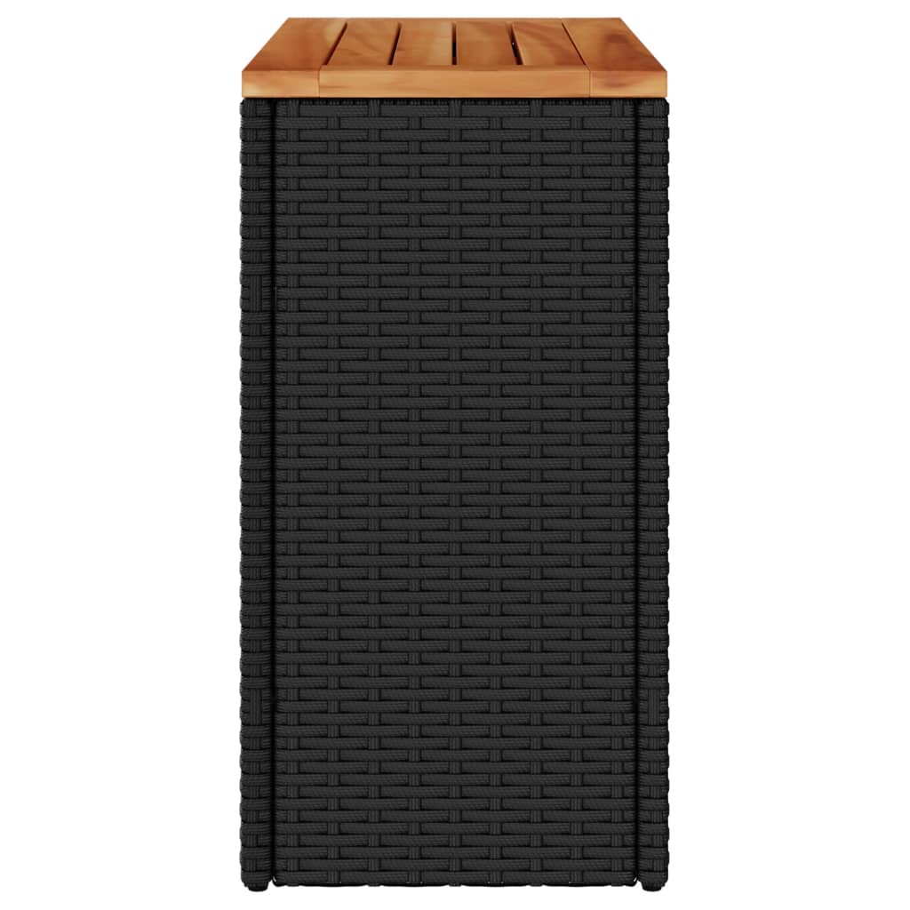 Garden Side Table with Wooden Top Black 58x27.5x55 cm Poly Rattan