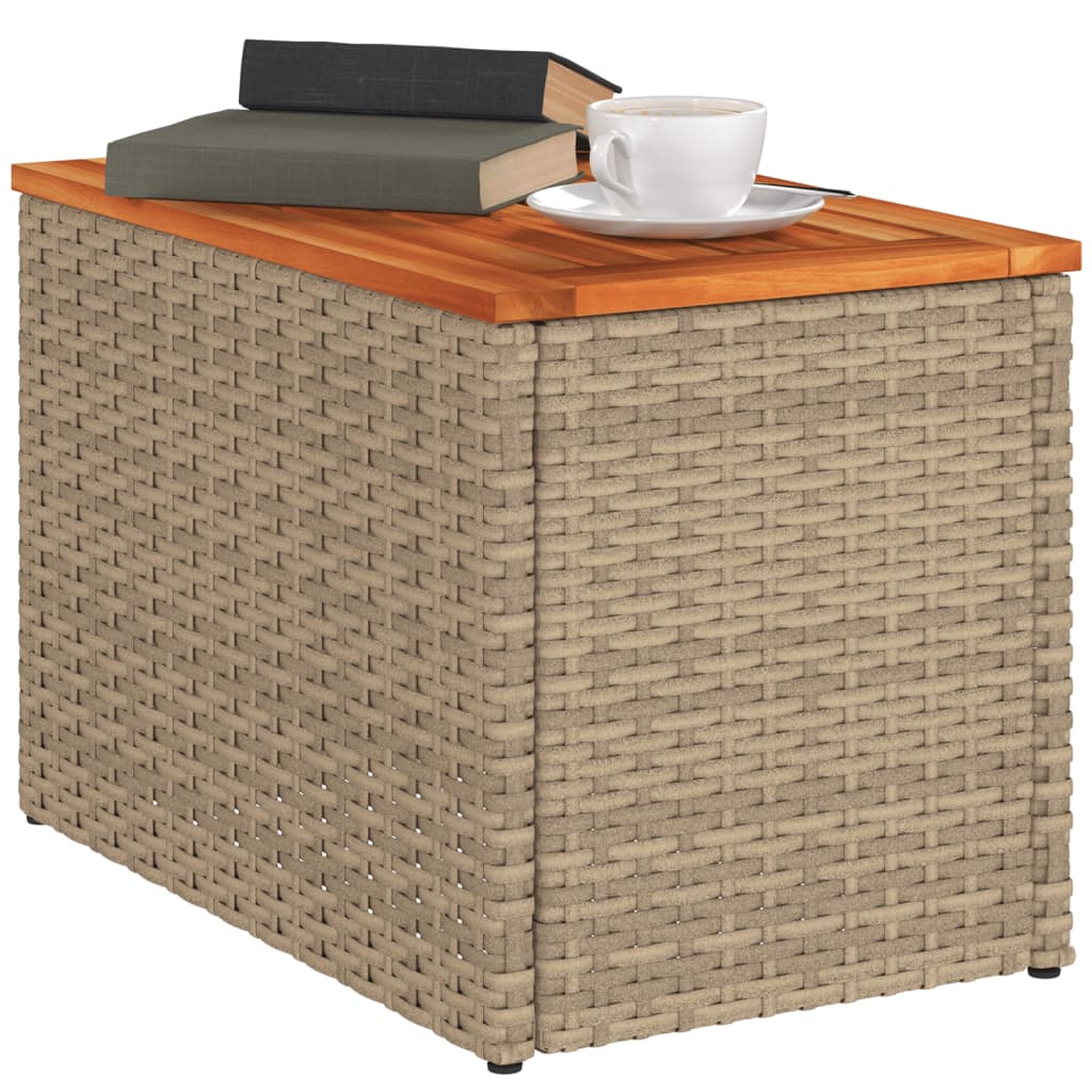 Garden Side Tables 2pcs Beige 55x34x37cm Poly Rattan Solid Wood