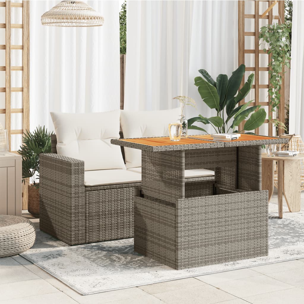 Garden Table Grey 100x55x73 cm Poly Rattan and Acacia Wood
