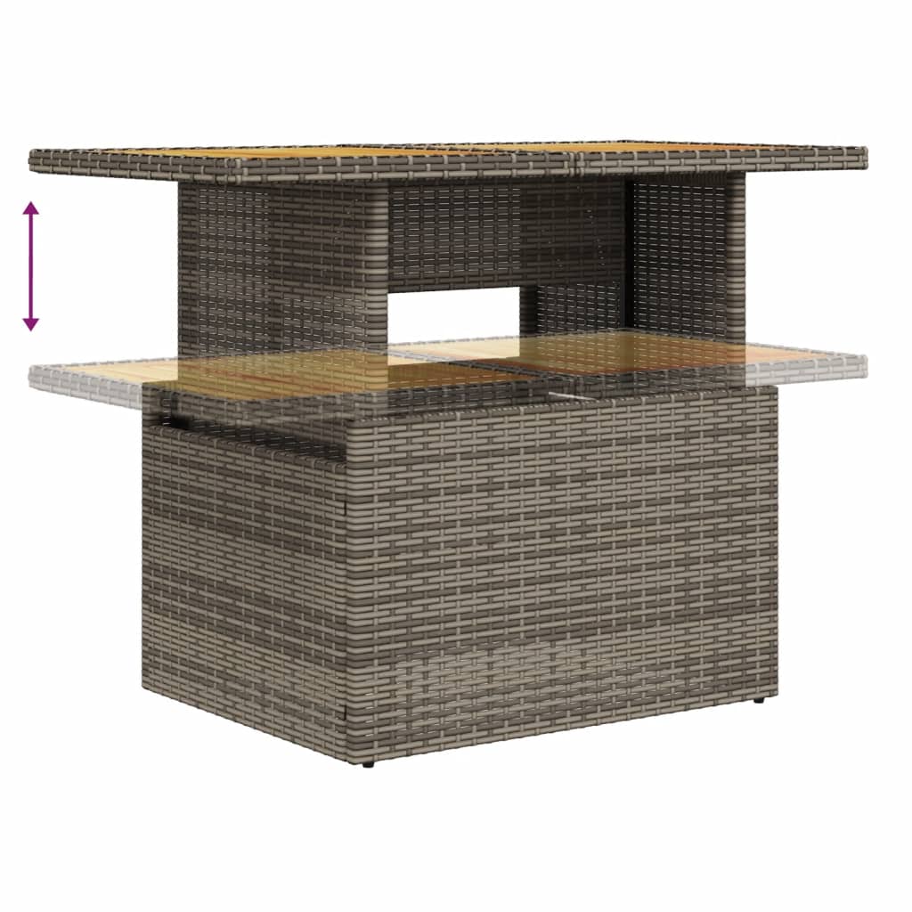 Garden Table Grey 100x55x73 cm Poly Rattan and Acacia Wood
