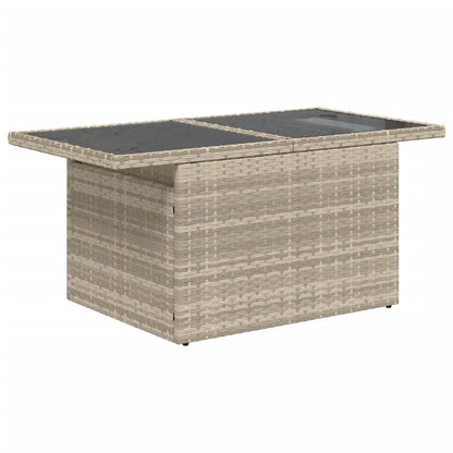 Garden Table with Glass Top Light Grey 100x55x73 cm Poly Rattan