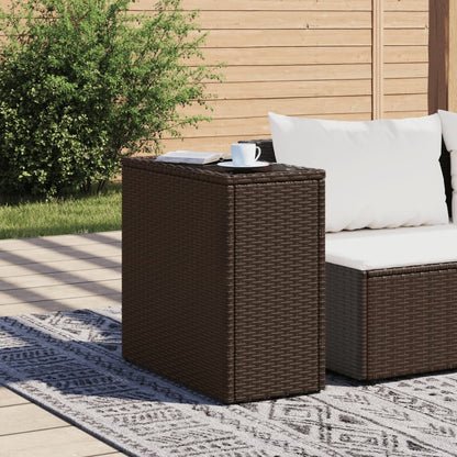 Garden Side Table with Glass Top Brown 58x27.5x55 cm Poly Rattan