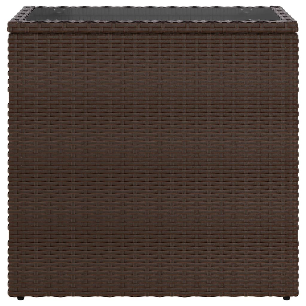 Garden Side Table with Glass Top Brown 58x27.5x55 cm Poly Rattan