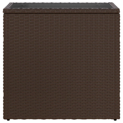 Garden Side Table with Glass Top Brown 58x27.5x55 cm Poly Rattan