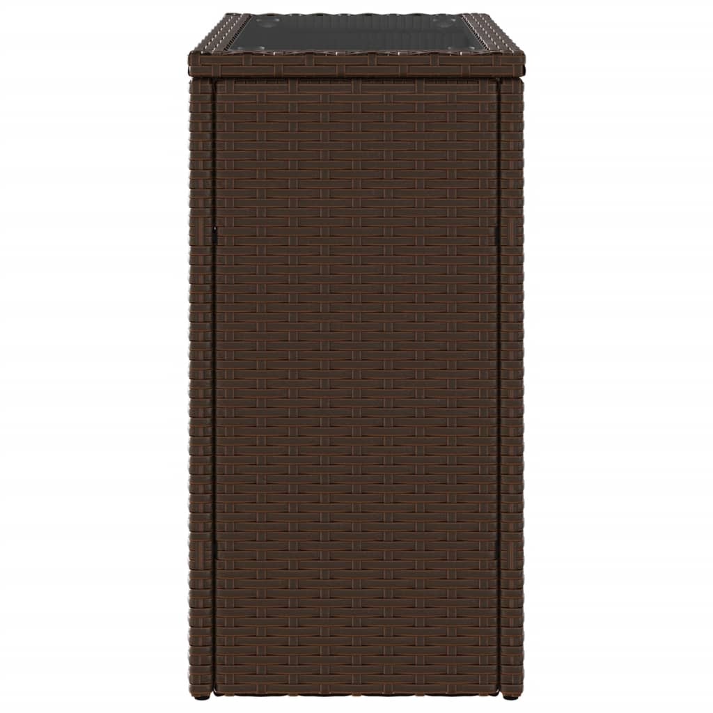 Garden Side Table with Glass Top Brown 58x27.5x55 cm Poly Rattan