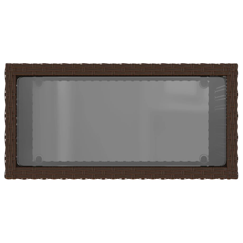 Garden Side Table with Glass Top Brown 58x27.5x55 cm Poly Rattan