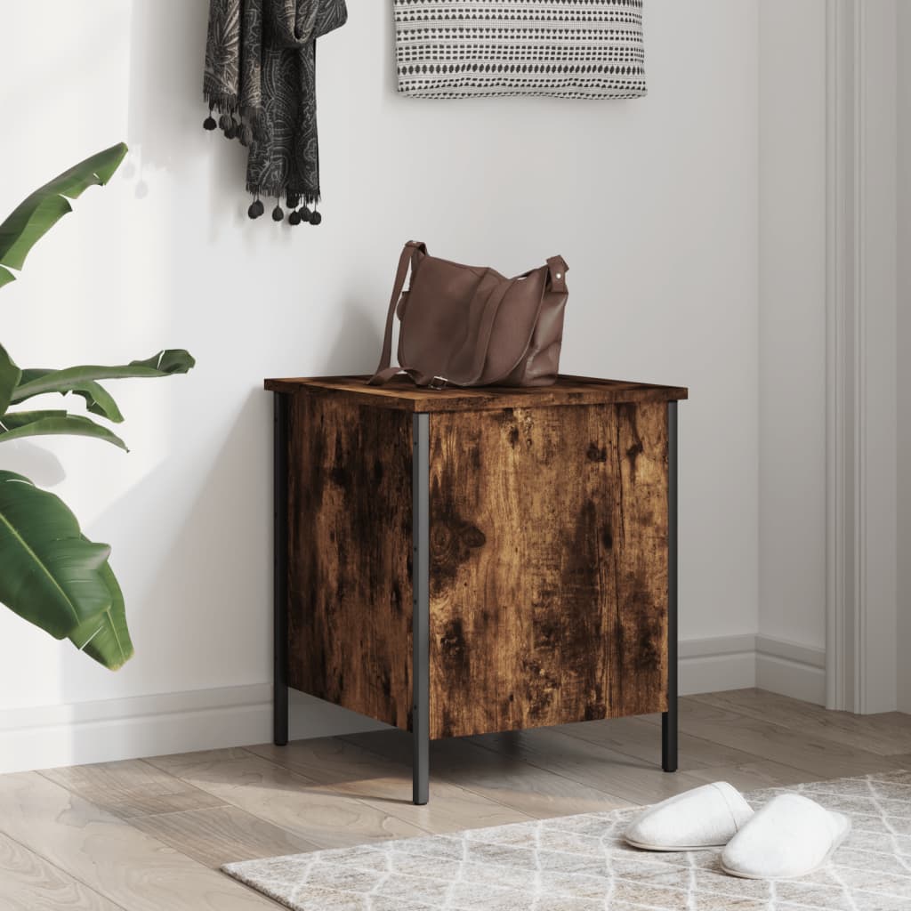 Compact Smoked Oak Storage Bench - 40x42.5x50 cm Engineered Wood