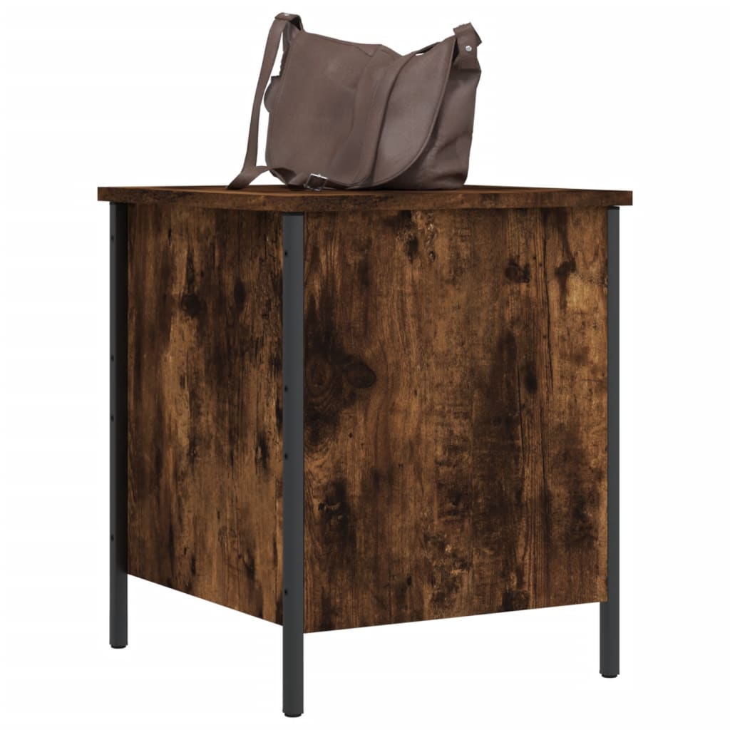 Compact Smoked Oak Storage Bench - 40x42.5x50 cm Engineered Wood