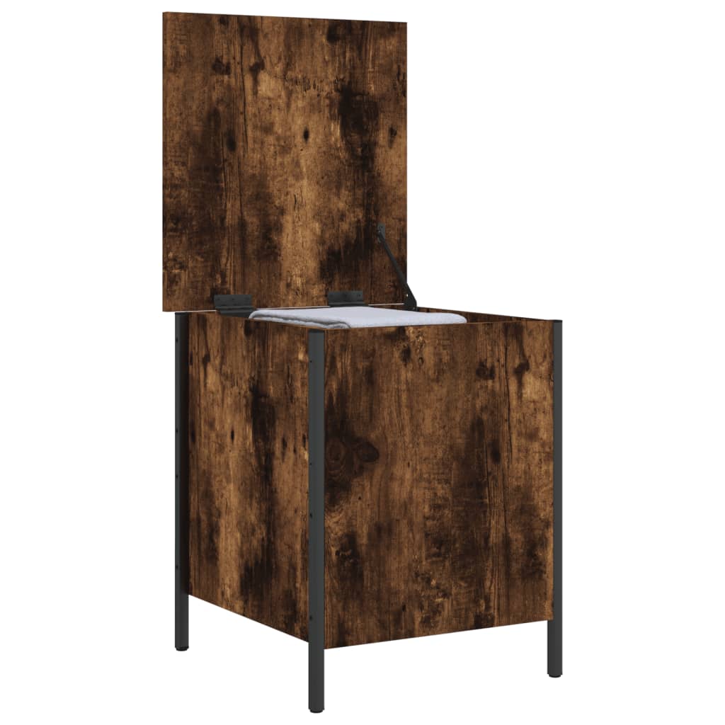 Compact Smoked Oak Storage Bench - 40x42.5x50 cm Engineered Wood