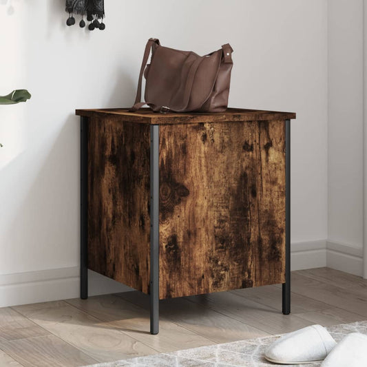 Compact Smoked Oak Storage Bench - 40x42.5x50 cm Engineered Wood