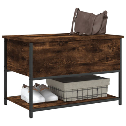 Smoked Oak Storage Bench - 70x42.5x47 cm Engineered Wood