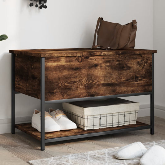 Smoked Oak Storage Bench - 70x42.5x47 cm Engineered Wood