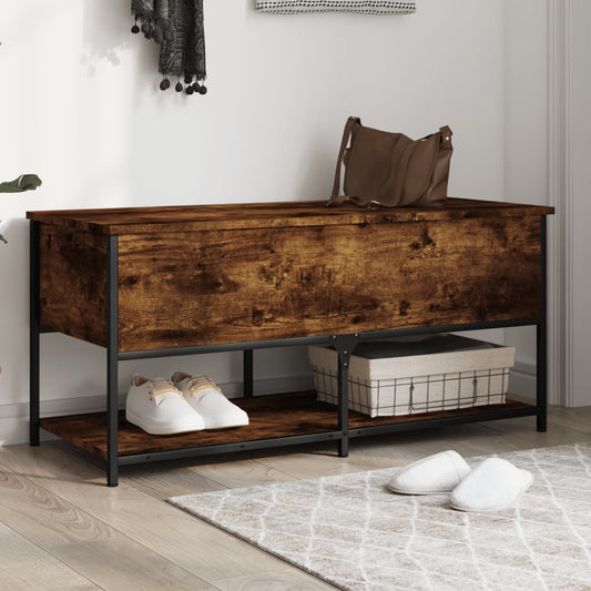 Smoked Oak Storage Bench - Engineered Wood (100x42.5x47 cm)