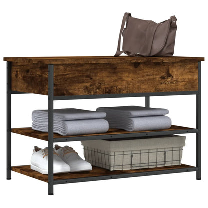 Smoked Oak Shoe Bench - 70x42.5x50 cm Engineered Wood