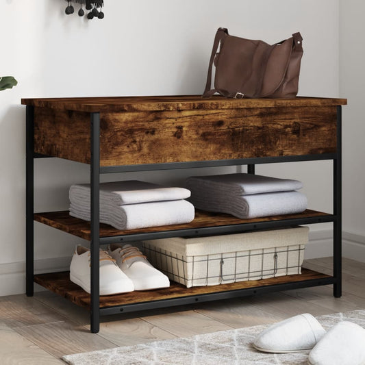 Smoked Oak Shoe Bench - 70x42.5x50 cm Engineered Wood