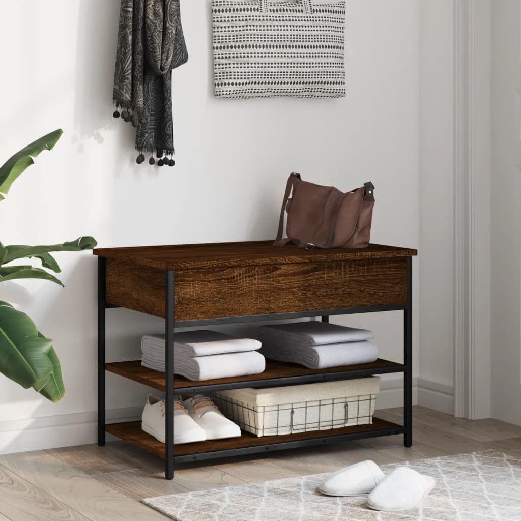 Brown Oak Shoe Bench - 70x42.5x50 cm Engineered Wood