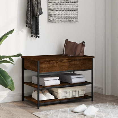 Brown Oak Shoe Bench - 70x42.5x50 cm Engineered Wood