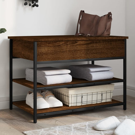 Brown Oak Shoe Bench - 70x42.5x50 cm Engineered Wood