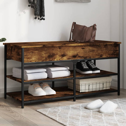 Smoked Oak Shoe Bench, 100x42.5x50 cm, Engineered Wood Organizer