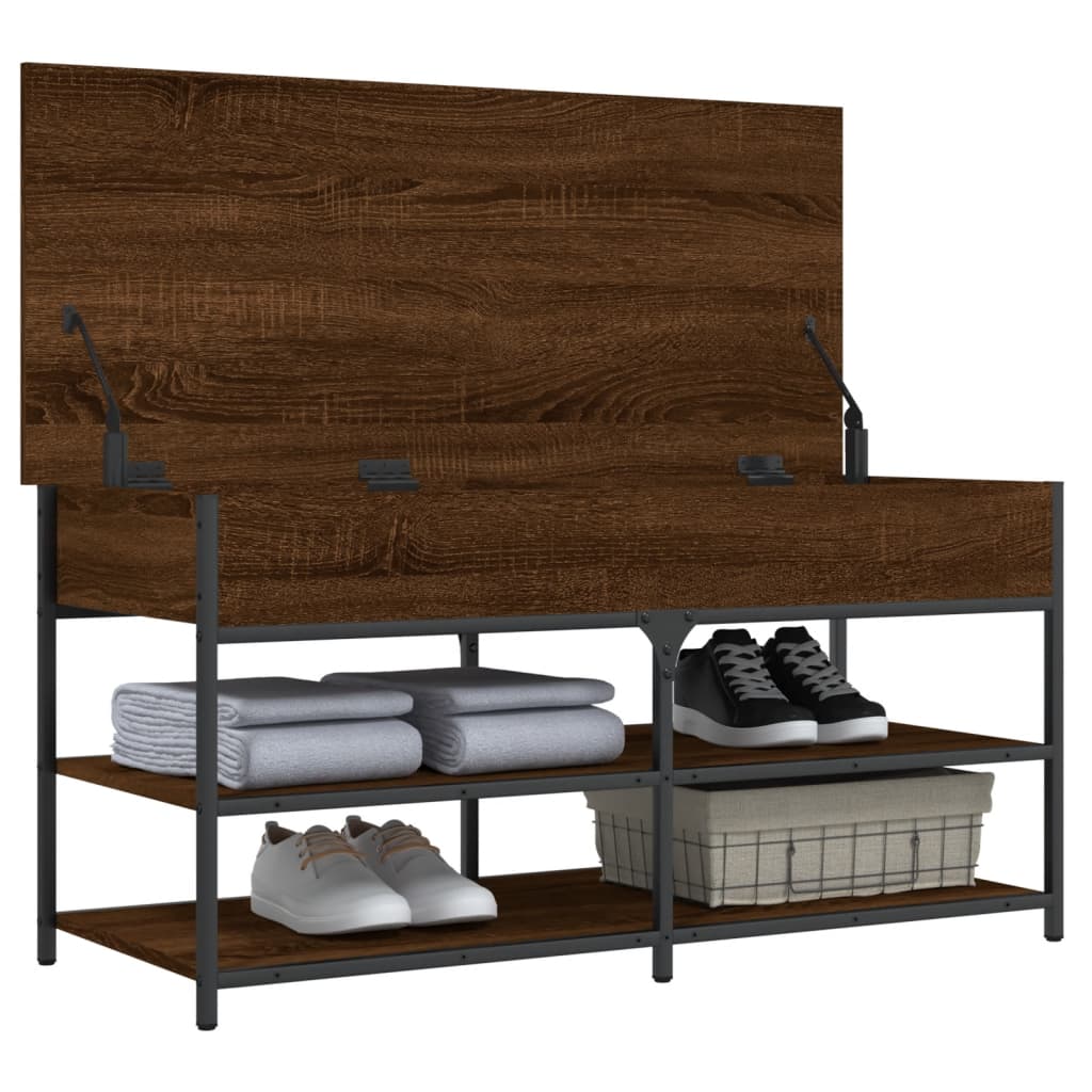Brown Oak Shoe Bench 100x42.5x50 cm - Engineered Wood Storage Seat