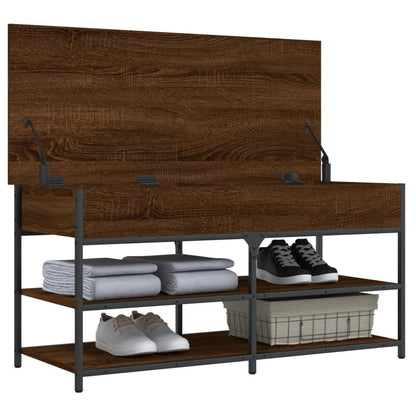 Brown Oak Shoe Bench 100x42.5x50 cm - Engineered Wood Storage Seat