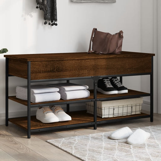 Brown Oak Shoe Bench 100x42.5x50 cm - Engineered Wood Storage Seat
