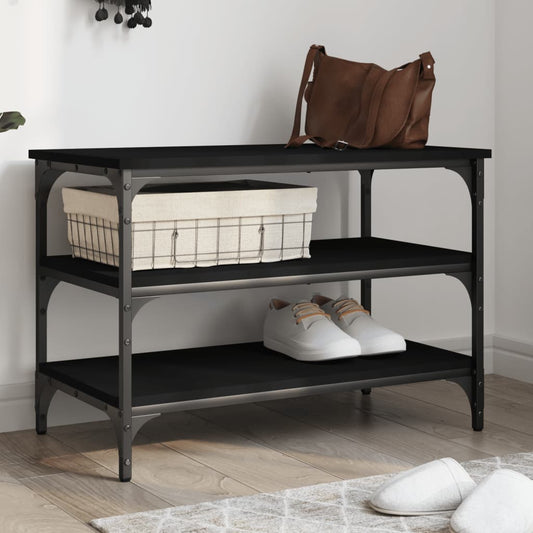 Sleek Black Engineered Wood Shoe Bench 70x38.5x49 cm