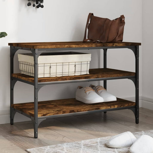 Smoked Oak Shoe Bench - 70x38.5x49 cm Engineered Wood Storage