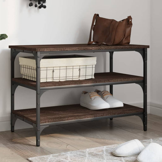 Brown Oak Shoe Bench – 70x38.5x49cm, Engineered Wood